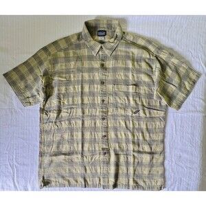 Patagonia Organic Cotton Button-up Short Sleeve Shirt Size XL Green Blue Striped